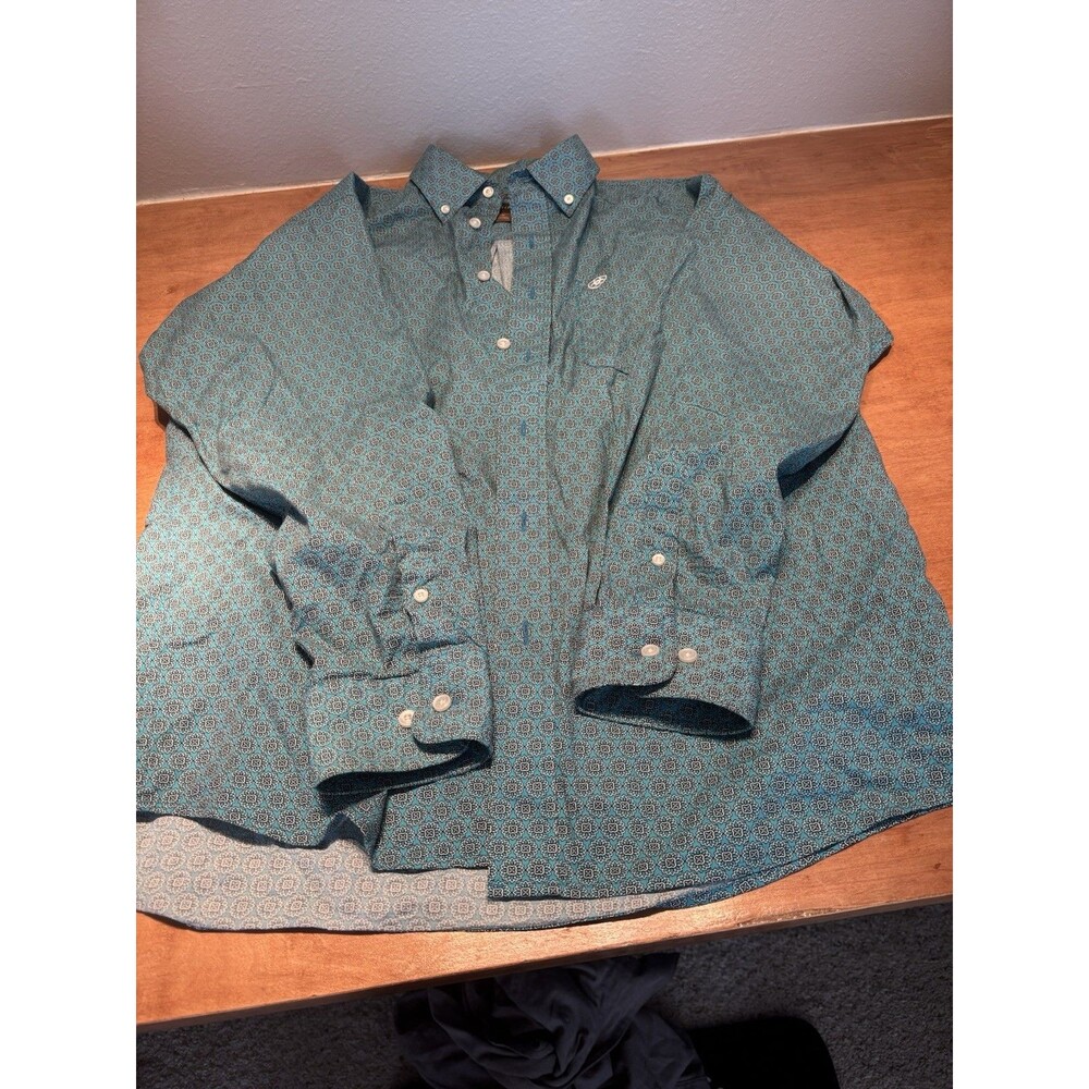 Ariat Shirt Men’s MEDIUM Blue Geometric Long Sleeve Stretch Western Pocket